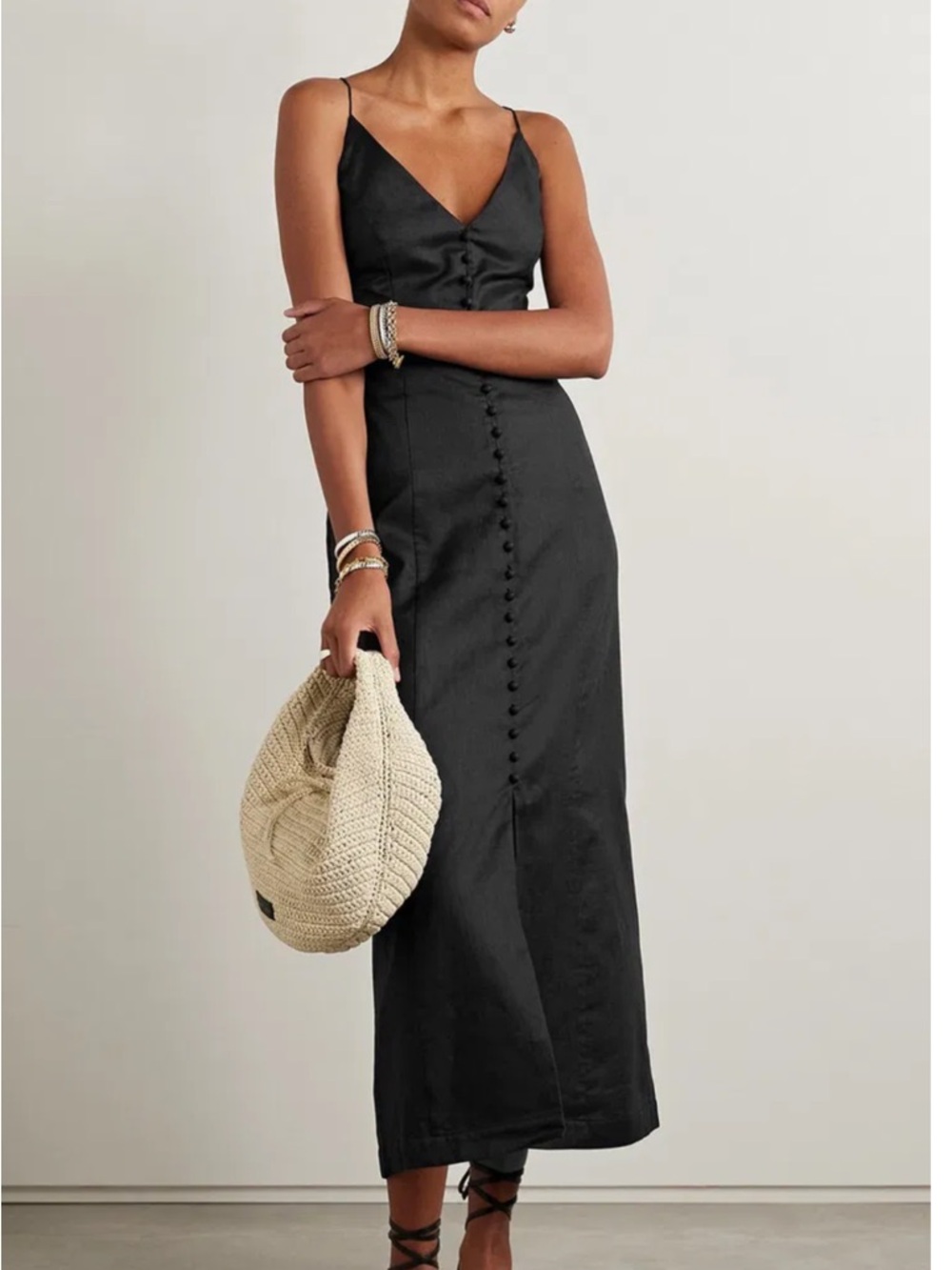 Zimmermann Black Button-Front Spaghetti Strap Maxi